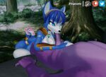  3d_(artwork) 4_toes animal_humanoid anthro anthro_on_anthro armor blue_body blue_fur blue_hair canid canine canis clothed clothing digital_media_(artwork) duo erection feet fellatio female flapcats forest fox fur genitals hair hi_res humanoid jewelry krystal lizard looking_up male male/female mammal nintendo oral partially_clothed paws penile penis plant purple_body raised_foot reptile reptile_humanoid scalie scalie_humanoid sex sharpclaw star_fox tail_jewelry tail_ring toes tree video_games white_body white_fur 