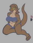  anthro big_breasts breasts clothing female hi_res humanoid king_foxette lizard looking_at_viewer reptile scalie shirt simple_background smile solo topwear under_boob 