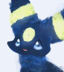  absurd_res ambiguous_gender black_body black_fur blue_eyes blue_sclera cosmic_fur eeveelution feral fluffy fluffy_tail fur hi_res mammal markings_(fur) nintendo open_mouth pok&eacute;mon pok&eacute;mon_(species) simple_background simple_eyes smile snoiifoxxo solo tuft umbreon video_games white_background 