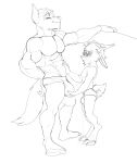  2021 abs absurd_res anthro barefoot bedroom_eyes biceps big_abs big_biceps big_bulge big_deltoids big_ears big_eyes big_head big_pecs big_triceps blush blush_lines bristol bulge bulge_grab bulge_size_difference canid canine cheek_tuft chiko_(bristol) chin_tuft deltoids digital_drawing_(artwork) digital_media_(artwork) duo ear_tuft ears_down facial_tuft feet fox full-length_portrait half-closed_eyes hand_behind_back hand_on_bulge hand_on_stomach hi_res hooves horn larger_anthro larger_male male mammal manly monochrome muscular muscular_anthro muscular_male narrowed_eyes obliques pecs pivoted_ears plantigrade portrait pose quads seductive serratus side_view simple_background size_difference slim_anthro slim_male smaller_anthro smaller_male standing tail_tuft topless_anthro topless_male triceps tuft white_background 