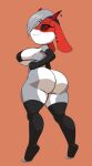  anthro big_breasts big_butt bottomless bovid breasts butt caprine clothed clothing female goat grey_hair hair hand_on_hip hi_res legwear mammal multicolored_body solo tansau thigh_highs two_tone_body 