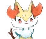  ambiguous_gender anthro braixen fangs fluffy fur hi_res looking_at_viewer mammal markings_(fur) nintendo open_mouth outline pok&eacute;mon pok&eacute;mon_(species) red_body red_eyes red_fur red_sclera simple_background simple_eyes smile snoiifoxxo solo tuft video_games white_background white_body white_fur yellow_body yellow_fur 