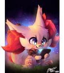  apple_inc. blue_eyes clothed clothing fennekin feral fluffy freckles gingy_(gingy_k_fox) gingy_k_fox hoodie nintendo phone pok&eacute;mon pok&eacute;mon_(species) semi-anthro shiny_pok&eacute;mon topwear video_games 