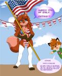  anthro bikini canid canine clothing dialogue duo english_text enwood_the_fox female fox germaine_(vixen) germainethevixen male mammal stars_and_stripes swimwear text united_states_of_america 