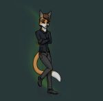  5_fingers absurd_res anthro black_body black_fur bottomwear brown_eyes brown_hair canid canine cigarette clothed clothing fingers fox fur greycore hair hi_res holding_cigarette looking_at_viewer male mammal orange_body orange_fur pants red_fox shirt solo topwear white_body white_fur 