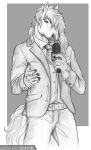  2021 5_fingers anthro clothed clothing digital_media_(artwork) equid equine fingers fur hair horse male mammal monochrome solo tanutanuki text url 