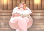  anthro breasts domestic_pig female mammal obese overweight robthehoopedchipmunk sauna solo suid suina sus_(pig) towel 