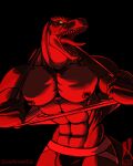  4:5 abs angry anthro clothing dinosaur hi_res invalid_tag iudicium86 jockstrap male muscular muscular_male nipples open_mouth pecs reptile roaring scalie signature simple_background solo standing teeth theropod tongue torn_clothing tyrannosaurid tyrannosaurus tyrannosaurus_rex underwear yellow_eyes 