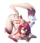  absurd_res anthro big_breasts biped bra breasts clothing female gloves_(marking) green_eyes hair hi_res kemono leg_markings markings panties red_hair simple_background socks_(marking) solo toeless_(marking) underwear utterangle white_bra white_clothing white_panties white_underwear 