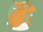  4:3 anthro beard belly big_belly bovid bovine boxers_(clothing) bumbleblueso cattle clothing cream_(otterboye) facial_hair fluffy fluffy_hair fluffy_tail hair hi_res highland_cattle horn male mammal musclegut muscular navel solo underwear 