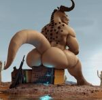 2021 3d_(artwork) anthro bethesda_softworks big_butt butt cactus deathclaw desert detailed_background digital_media_(artwork) fallout feet hi_res horn huge_butt male moreuselesssource muscular muscular_anthro muscular_male nude outside plant scales scalie sharp_teeth sitting solo tan_body tan_scales teeth thick_thighs toes video_games weapon white_eyes wide_hips 