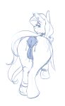  2021 animal_genitalia animal_pussy anus blue_and_white blush butt conditional_dnp cutie_mark equid equine equine_pussy eyebrows female feral friendship_is_magic genitals hasbro hi_res horn looking_at_viewer looking_back mammal monochrome my_little_pony pussy rear_view simple_background smile solo sugarlesspaints trixie_(mlp) unguligrade_legs unicorn white_background 