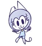  alpha_channel anthro bell big_eyes blue_bottomwear blue_clothing blue_pants blue_t-shirt bottomwear clothing domestic_cat felid feline felis female fur mammal origami pants papercraft pats solo somefoolfp unknown_character white_body white_fur 