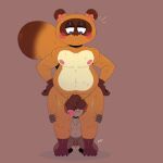  1:1 animal_crossing anthro balls balls_on_face barrypark11 blush bodily_fluids canid canine duo genital_fluids genitals hi_res lutrine male male/male mammal meme mouthless mustelid nintendo overweight overweight_male precum raccoon_dog sweat tanuki these_aren&#039;t_my_glasses tom_nook_(animal_crossing) tongue tongue_out video_games 