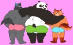 2021 anthro axel_(axelthewerewolf) black_body brown_body butt canid canine canis clothing disney dreamworks fox giant_panda gideon_grey grey_body group haxsmack hi_res hug humanoid_hands kung_fu_panda male mammal master_po_ping overweight overweight_male simple_background underwear ursid white_body wolf zootopia 