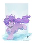  2021 alternate_species collar collar_only cute_fangs equid equine feardakez female feral fur hair hi_res horse mammal pony purple_body purple_eyes purple_fur purple_hair smile snow solo ultra_(ultrabondagefairy) 