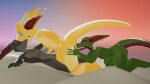  16:9 3d_(artwork) 4k absurd_res ambiguous_gender anthro baze claws digital_media_(artwork) female female/female fingering group group_sex hi_res horn humanoid kobold kobold_dellarte kret low_poly nude open_mouth reptile scales scalie sek sex simple_background threesome tongue trio widescreen 