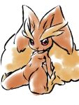  3:4 anthro arms_behind bent_knees bent_legs blonde_hair breasts brown_body brown_fur collarbone digital_watercolor eyebrows feet female fluffy fur hair lagomorph leaning leaning_back long_eyebrows looking_at_viewer lopunny mammal mtk_hoshi navel nintendo on_ground pink_eyes pink_nose pok&eacute;mon pok&eacute;mon_(species) pose small_breasts smile solo spread_legs spreading video_games wide_hips 