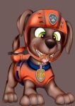  armor bodily_fluids brown_body brown_fur canid canine canis domestic_dog drooling duo feral fur green_eyes headgear helmet hi_res macro male male_pred male_prey mammal marine micro mous69 paw_patrol paws pinniped production saliva teeth tongue tongue_out vore walrus zuma_(paw_patrol) 