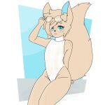  1:1 absurd_res anthro biped canid canine clothed clothing digital_media_(artwork) fennec fidda_gracepaws_(character) fiddagracepaws_(artist) fingers flat_chested fox fur girly hair hi_res looking_at_viewer male mammal navel one-piece_swimsuit simple_background smile solo swimwear wet wet_clothing white_background 