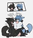  &lt;3 ... 2021 4_fingers ? accessory ahoge anthro anthro_on_anthro arm_wraps balls big_balls big_breasts big_penis black_body black_clothing black_collar black_freckles black_fur black_hair black_legwear black_sweater black_tail black_topwear blue_body blue_fur blue_hair blue_tail breast_play breast_squish breasts caeleste chest_tuft clothed clothing collar compression_artifacts curved_tail dialogue digital_media_(artwork) domestic_cat duo emanata english_text eyes_closed featureless_breasts felid feline felis female fingers fluffy fluffy_balls fluffy_penis fluffy_tail foreskin fur genitals girly hair hair_accessory hair_ribbon hi_res huge_breasts huge_penis hyper hyper_genitalia hyper_penis kneeling legwear looking_at_another male male/female mammal noises off_shoulder open_:3 open_mouth pants_down partially_clothed penis pivoted_ears question ribbons seductive sequence sex short_hair shoulder_tuft simple_background sinclaire_(caeleste) sitting squish striped_tail stripes sweater text thigh_highs titfuck topwear tuft uncut wraps 