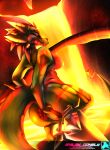  absurd_res anthro avilay_conely breasts butt dragon female genitals hi_res horn karder_thunder_dragon lava long_tail melee_weapon polearm pussy solo spear sword weapon 