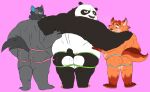  2021 anthro axel_(axelthewerewolf) black_body brown_body butt canid canine canis clothing disney dreamworks fox giant_panda gideon_grey green_eyes grey_body group haxsmack hi_res hug humanoid_hands jockstrap kung_fu_panda male mammal master_po_ping overweight overweight_male simple_background underwear ursid white_body wolf zootopia 