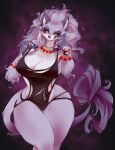  anthro belladonna_(trials_of_mana) breasts bunnywhiskerz cleavage clothed clothing digital_media_(artwork) felid feline female fur hair jewelry mammal multicolored_body multicolored_fur necklace purple_hair shaded solo trials_of_mana two_tone_body two_tone_fur wide_hips 