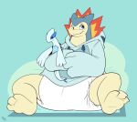  ambiguous_gender anthro cuddlehooves diaper fire nintendo padded padding plushie pok&eacute;mon pok&eacute;mon_(species) smile solo story story_at_source story_in_description typhlosion video_games 
