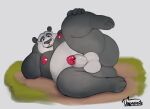  2021 anthro balls belly black_body butt dreamworks erection genitals giant_panda hi_res humanoid_genitalia humanoid_hands humanoid_penis kung_fu_panda lying male mammal master_po_ping moobs nipples overweight overweight_male penis solo uniparasite ursid white_body 