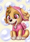  bodily_fluids canid canine canis clothing domestic_cat domestic_dog drooling duo felid feline felis female feral fur hi_res imminent_vore mammal micro mous69 mouth_shot open_mouth paw_patrol pink_eyes rescue saliva skye_(paw_patrol) smile teeth tongue tongue_out vore yellow_body yellow_fur 