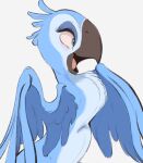  &lt;3 &lt;3_eyes 2021 avian beak bird blue_body blue_feathers blue_sky_studios feathers feral jewel_(rio) open_beak open_mouth rio_(series) simple_background solo tohupo white_background 