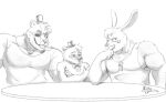  anthro black_nose bow_tie clothing five_nights_at_freddy&#039;s freddy_fazbear&#039;s_pizzeria_simulator group hat headgear headwear inkart_flow lagomorph leporid liviuh long_ears looking_at_another looking_at_viewer male mammal molten_freddy_(fnaf) muscular pecs rabbit rockstar_bonnie_(fnaf) rockstar_freddy_(fnaf) slight_blush star tongue tongue_out top_hat ursid video_games 
