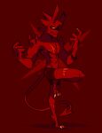  2018 3_toes broken_horn chest_scar clothed clothing colored demon digital_drawing_(artwork) digital_media_(artwork) feet hi_res horn humanoid ionicisaac leg_scar male malphas_(ionicisaac) on_one_leg red_background red_body red_skin scar shaded simple_background spade_tail standing toes underwear underwear_only yellow_eyes 