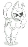  animal_crossing anthro bent_over big_breasts big_butt black_and_white breasts butt digital_media_(artwork) domestic_cat fangs featureless_crotch felid feline felis female fur gesture hand_on_hip hi_res katt_(animal_crossing) mammal middle_finger monochrome nintendo nipples nude open_mouth simple_background smile solo stripes thick_thighs video_games wide_hips zody300 