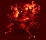  2018 3_toes arm_scar armband broken_horn chest_scar clothed clothing demon digital_drawing_(artwork) digital_media_(artwork) feet fire horn humanoid ionicisaac leg_scar male malphas_(ionicisaac) red_background red_body red_skin scar shaded simple_background solo toes underwear underwear_only yellow_eyes 