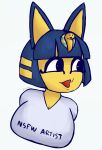  animal_crossing ankha_(animal_crossing) anthro big_breasts breasts bust_portrait clothed clothing domestic_cat english_text felid feline felis female gammainks hi_res huge_breasts mammal meme nintendo open_mouth pogchamp portrait simple_background solo text text_on_clothing video_games white_background 