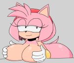  amy_rose anthro big_breasts breast_rest breasts clothing eulipotyphlan female gloves gloves_only handwear handwear_only hedgehog hi_res holding_breast huge_breasts looking_at_viewer mammal mostly_nude moxydamon sega simple_background slight_smile smile smug solo sonic_the_hedgehog_(series) 