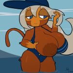  1:1 admiral_brickell areola big_areola big_breasts bloons_td_6 bloons_tower_defense blue_eyes blush breasts brown_body brown_fur brown_nipples clothing exposed_breasts female fur grey_hair hair haplorhine hat headgear headwear hi_res huge_breasts long_hair mammal mature_female monkey mrdoccon neutral_expression ninja_kiwi nipples primate sailor sea solo standing swimwear top_heavy water 