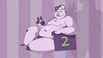  2021 animated anthro armpit_hair basil_(mikrogoat) belly blush body_hair bulge butt clothing domestic_pig jockstrap male mammal mikrogoat moobs nipples overweight overweight_male short_playtime sitting solo suid suina sus_(pig) tongue tongue_out underwear 