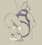  2021 anthro backsack balls bdsm belly big_belly butt canid canine canis caz_(dog) caz_(pawpadpup) collar digital_drawing_(artwork) digital_media_(artwork) domestic_dog duo genitals hand_on_balls harness holding_balls male mammal overweight overweight_male pawpadpup penis simple_background solo_focus 