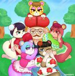  &lt;3 &lt;3_eyes :3 absurd_res animal_crossing anthro big_breasts bodily_fluids boob_hat breasts cheri_(animal_crossing) clothed clothing drooling eyewear facial_hair female gammainks glasses group hand_on_head hi_res huge_breasts human judy_(animal_crossing) june_(animal_crossing) male mammal mustache nintendo pekoe_(animal_crossing) saliva smile surrounded tammy_(animal_crossing) ursid video_games villager_(animal_crossing) 