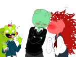  4:3 anthro blush candy clothing dessert female flaky_(htf) flippy_(htf) food fur green_body green_fur group happy_tree_friends hi_res male mammal nutty_(htf) porcupine red_body red_fur rodent romantic romantic_ambiance romantic_couple sciurid smile toboki tree_squirrel ursid 