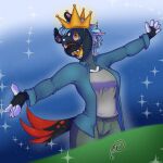  1:1 absurd_res anthro clothed clothing crown digital_media_(artwork) female fur hair hi_res hyaenid mammal open_mouth ramerooni simple_background smile solo sparkles teeth 