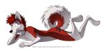 2011 alpha_channel ann-chovi anthro biped black_markings black_nose cenny curled_tail fur fur_markings hair lying male markings on_front paw_mark purple_eyes red_body red_ears red_fur red_hair red_tail simple_background smile solo transparent_background white_body white_ears white_fur white_tail 