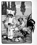  1920 20th_century 4_toes 5:6 ancient_furry_art anthro avian biped bird brick_wall canid canine chanteclere chicken christian_symbol christianity clothed clothing cross detailed_background duo feathers feet footwear fox fully_clothed galliform gallus_(genus) greyscale hi_res holding_object joseph_jacinto_mora male mammal melee_weapon monochrome nude outside phasianid plant prayer_beads public_domain religion religious_clothing reynard_the_fox rosary sandals signature sky sword tail_feathers text toes traditional_media_(artwork) tree wall_(structure) weapon 