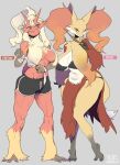  2021 anthro bikini biped blaziken blonde_hair blue_eyes bottomwear brown_eyes clothed clothing dated delphox digital_media_(artwork) english_text female full-length_portrait grey_background gym_bottomwear gym_clothing gym_shorts hair hi_res holding_wand looking_at_viewer muscular muscular_anthro muscular_female navel nintendo one_eye_closed pok&eacute;mon pok&eacute;mon_(species) portrait shaded shorts signature simple_background skimpy smile smiling_at_viewer standing swimwear text video_games wink winking_at_viewer yuio 