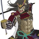  1:1 abs anthro armor broken_armor felid hair hi_res homohomofever katana lifewonders lion live-a-hero male mammal melee_weapon muscular muscular_anthro muscular_male navel pantherine ponytail samurai solo sword toshu video_games warrior weapon 