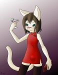  alcohol anthro asian_clothing baka_to_test_to_shoukanjuu beverage brown_hair bulge chinese_clothing chinese_dress clothed clothing cocktail cosplay crossdressing danaume domestic_cat dress east_asian_clothing eyebrows felid feline felis girly hair hi_res holding_glass holding_object kinoshita_hideyoshi legwear looking_at_object male mammal pupils simple_background slit_pupils solo standing stockings 
