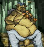  baseball_cap belly belly_overhang big_belly bottomwear bowed_string_instrument brown_body brown_fur canid canine canis clothing denim denim_clothing dewlap_(anatomy) domestic_dog double_chin eyes_closed fur german_shepherd hat headgear headwear herding_dog jeans male mammal moobs musical_instrument musician obese overweight overweight_male pants pastoral_dog playing_music playing_violin solo southernyote string_instrument tan_body tan_fur violin 